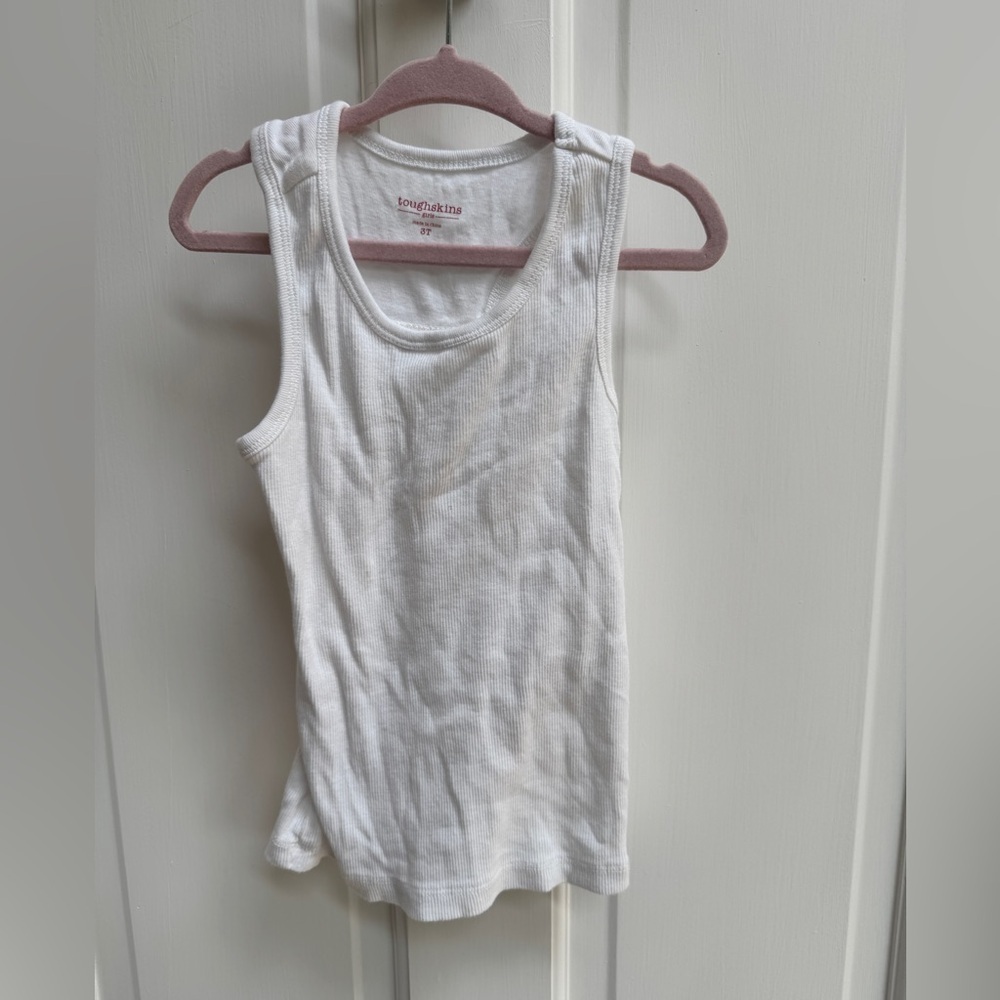 Toughskins 3T Girls Classic White Ribbed Athletic Tank Top Shirt Blouse
